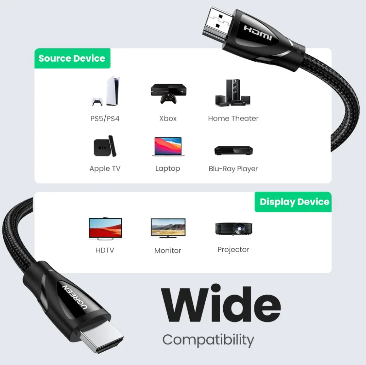 Cáp HDMI 2.1 dài 5m Ultra HD 8K@60Hz Ugreen 80405 Cao Cấp